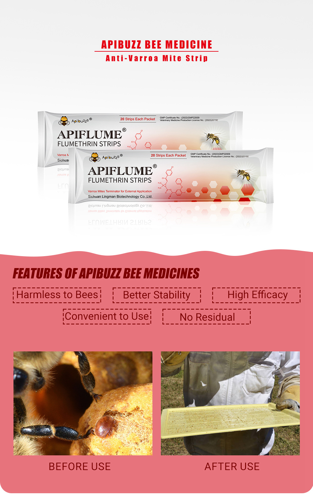 APIFLUME Flumethrin Strips for Bees - 20-Pack