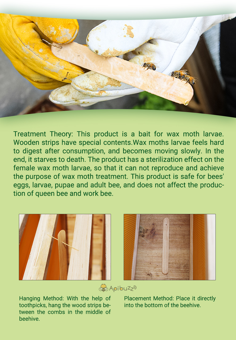 APIBUZZ Hive Wax Moth Treatment Wooden Strips | 10-Unit Pack