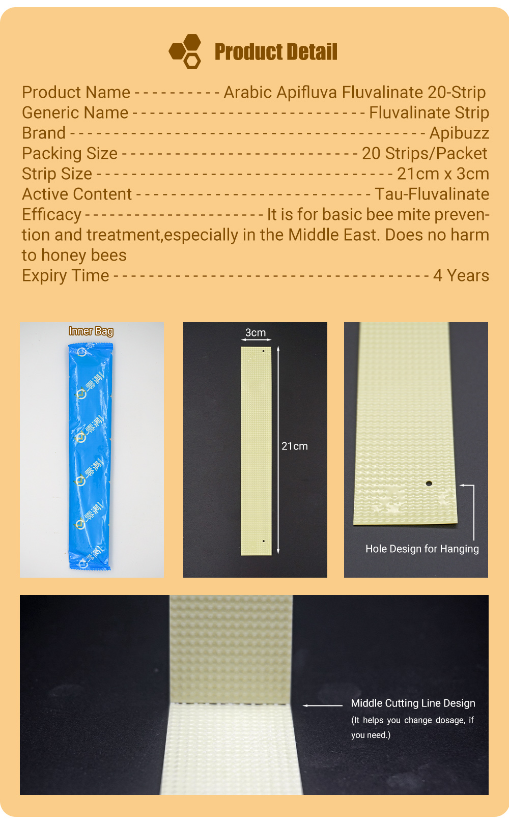 Arabic APIFLUVA Fluvalinate Strips - 20-Pack