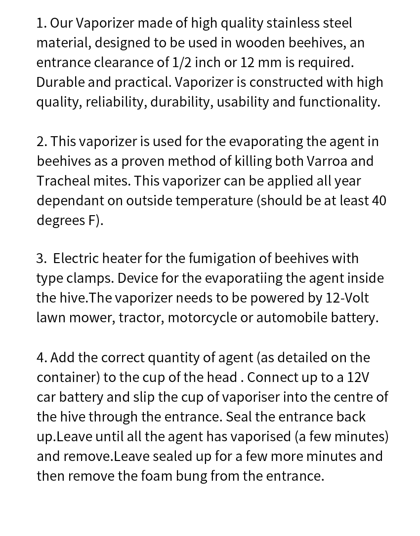 OA Vaporizer - Oxalic Acid Vaporization for Bees